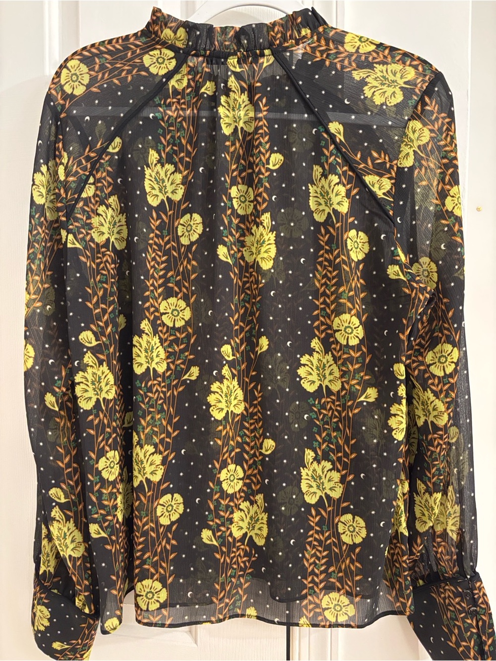 Scotch & Soda Black Sheer Blouse with Yellow Floral Print